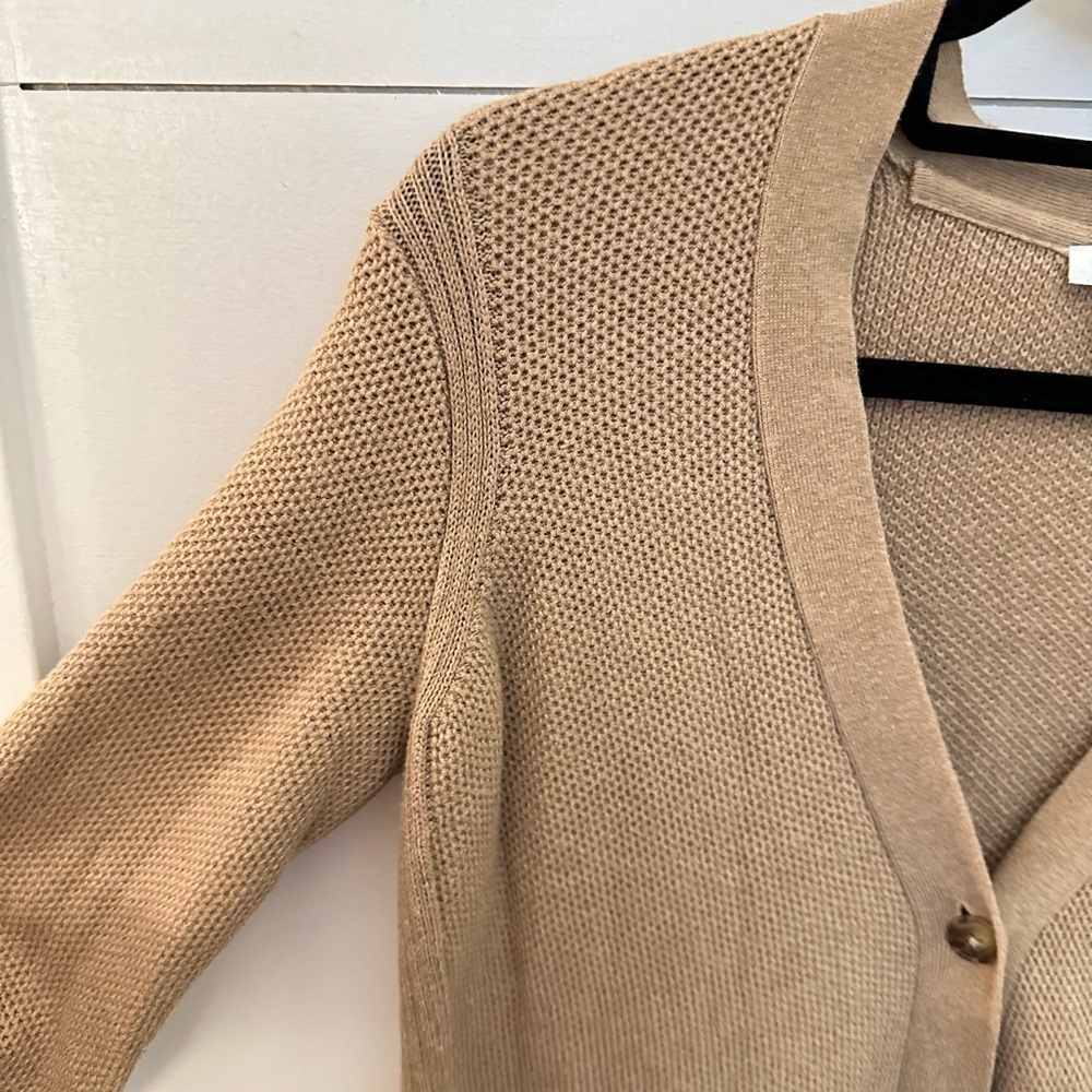 J JILL S Mixed textures tan cable knit classic sophisticated open cardigan - Picture 11 of 14